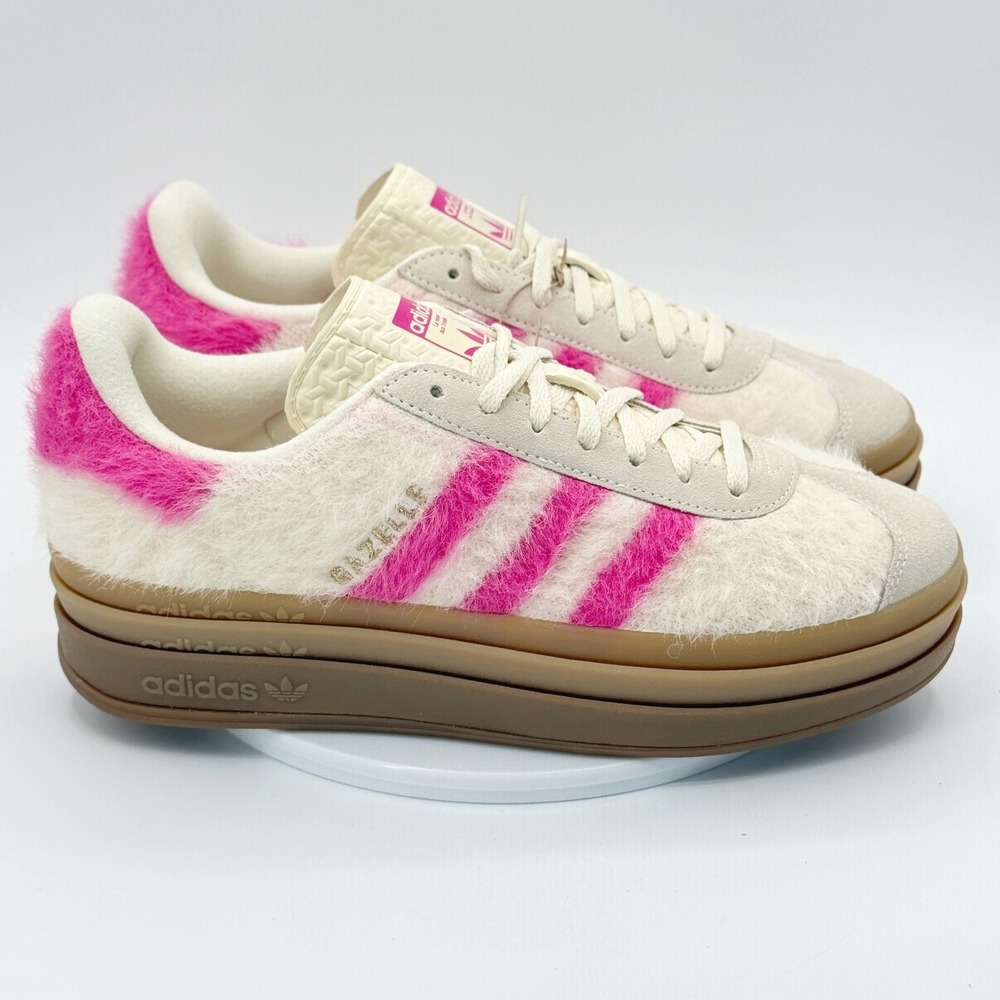 Adidas Gazelle Bold W Women Sneakers Size 8.5 White Pink Fuzzy JS3908 NEW